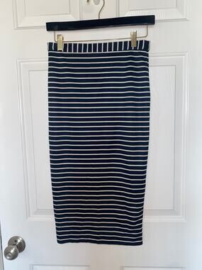 Heidi Merrick Kashima Skirt Pencil Midi Navy/White Stripe Ponti Knit Size Small